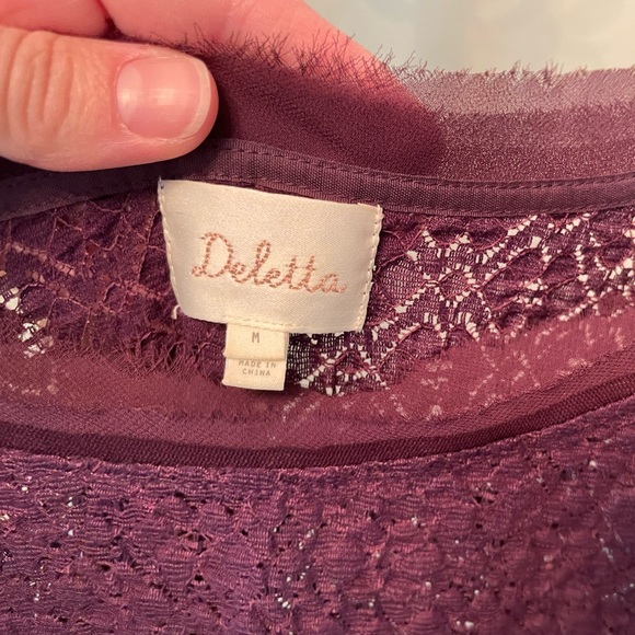 Deletta for Anthropologie Overlapping Lace Top in Deep Purple, Size Medium - Picture 5 of 6